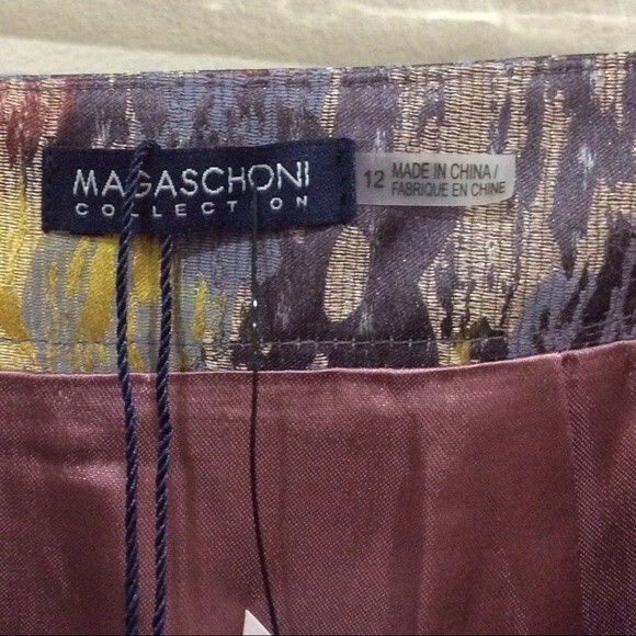 Magaschoni Brocade Floral Print Skirt Multi-color Watercolor Sz 12 NWT $278 - Picture 3 of 6